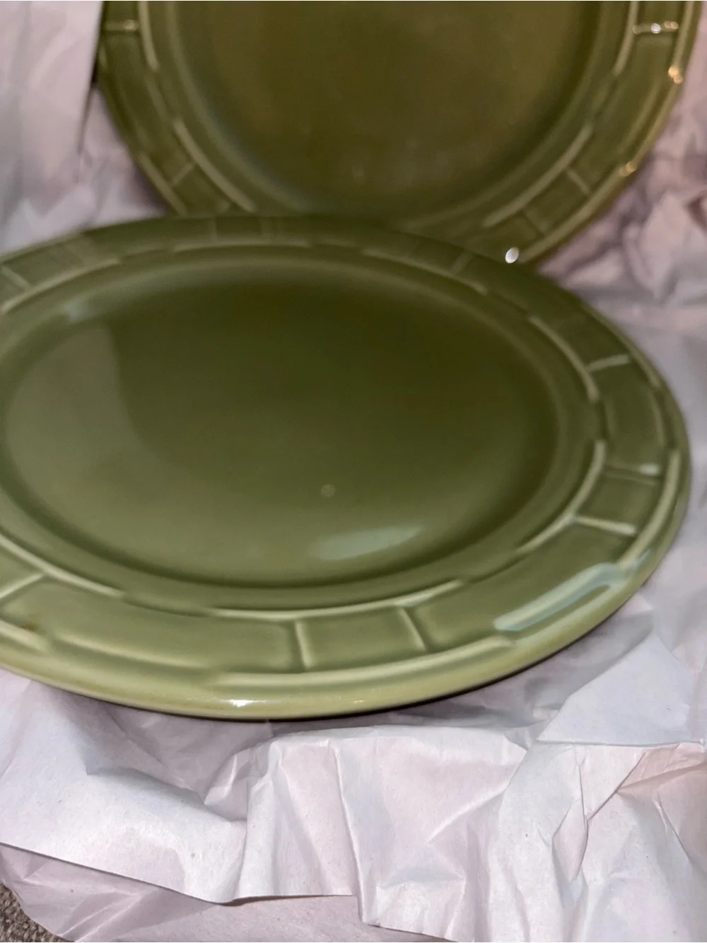 Longaberger Olive Green Ceramic Dinner Plates - Solid Olive Finish (SET OF 2)